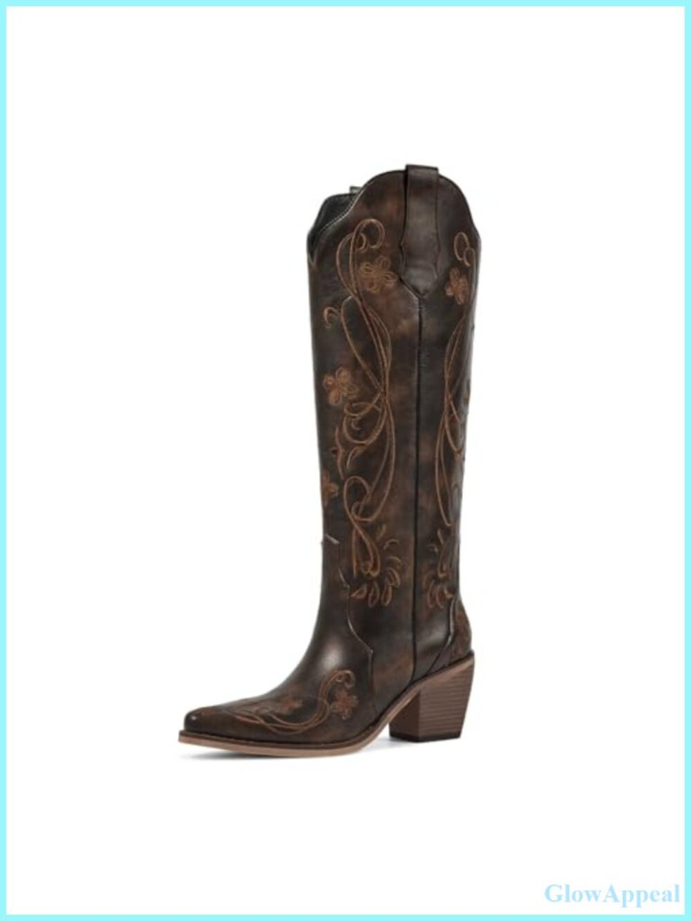 wetkiss Knee High Cowboy Boots Faux Leather Pointed Toe Western Boots